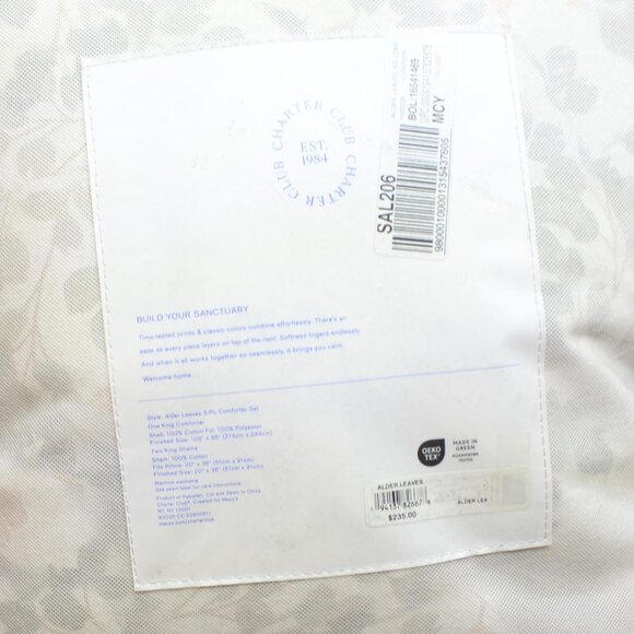 Charter Club Leaves Reversible 3-Piece Cotton Comforter Set Green Multi King - Picture 4 of 9